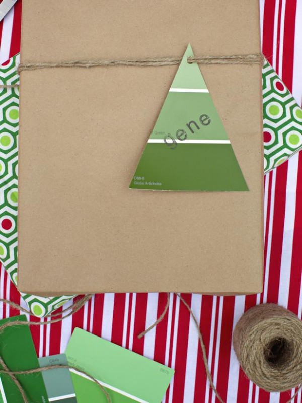 paint chip gift wrapping idea