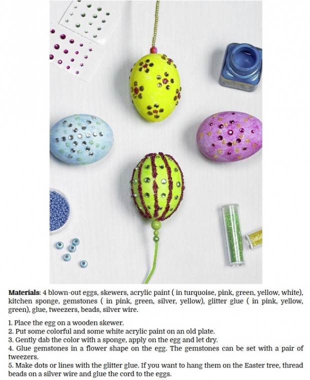 decorate Easter eggs with gemstones and glitter