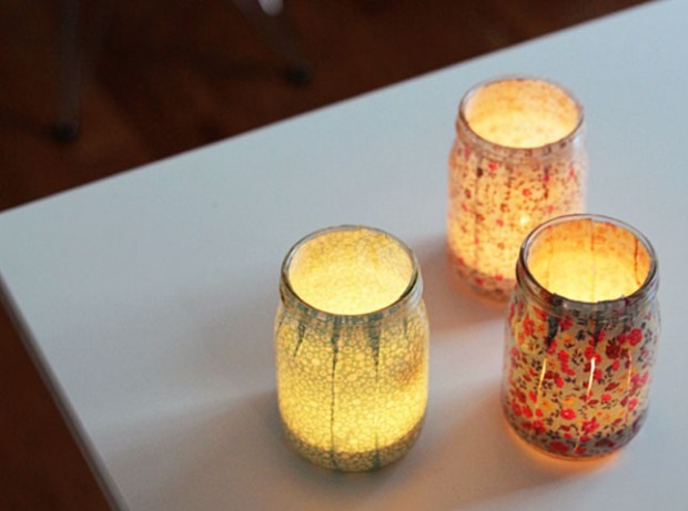 Fabric Trim Votives in mason jars